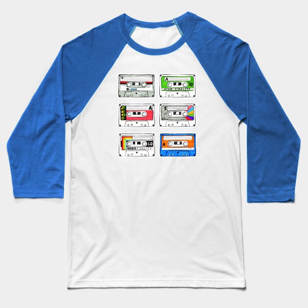 Hand Drawn Cassettes Baseball T-Shirt by spiralrewind
